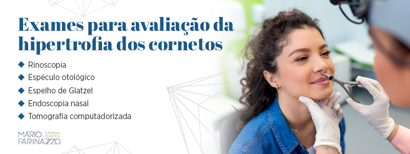 Exames para avaliação da hipertrofia dos cornetos:

Rinoscopia
Espéculo otológico
Espelho de Glatzel
Endoscopia nasal
Tomografia computadorizada